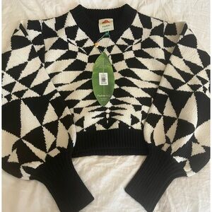 NWT Farm Rio Heart Deco Jacquard Balloon Sleeve Sweater Size XS